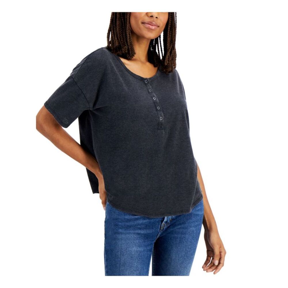 HIPPIE ROSE Womens T-Shirt Black Stretch Short Sleeve Scoop Neck Juniors S